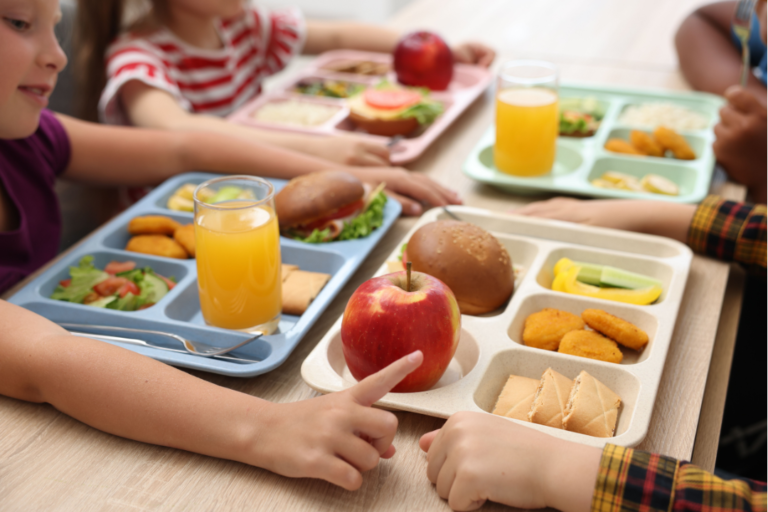 children's food trays at lunchroom table